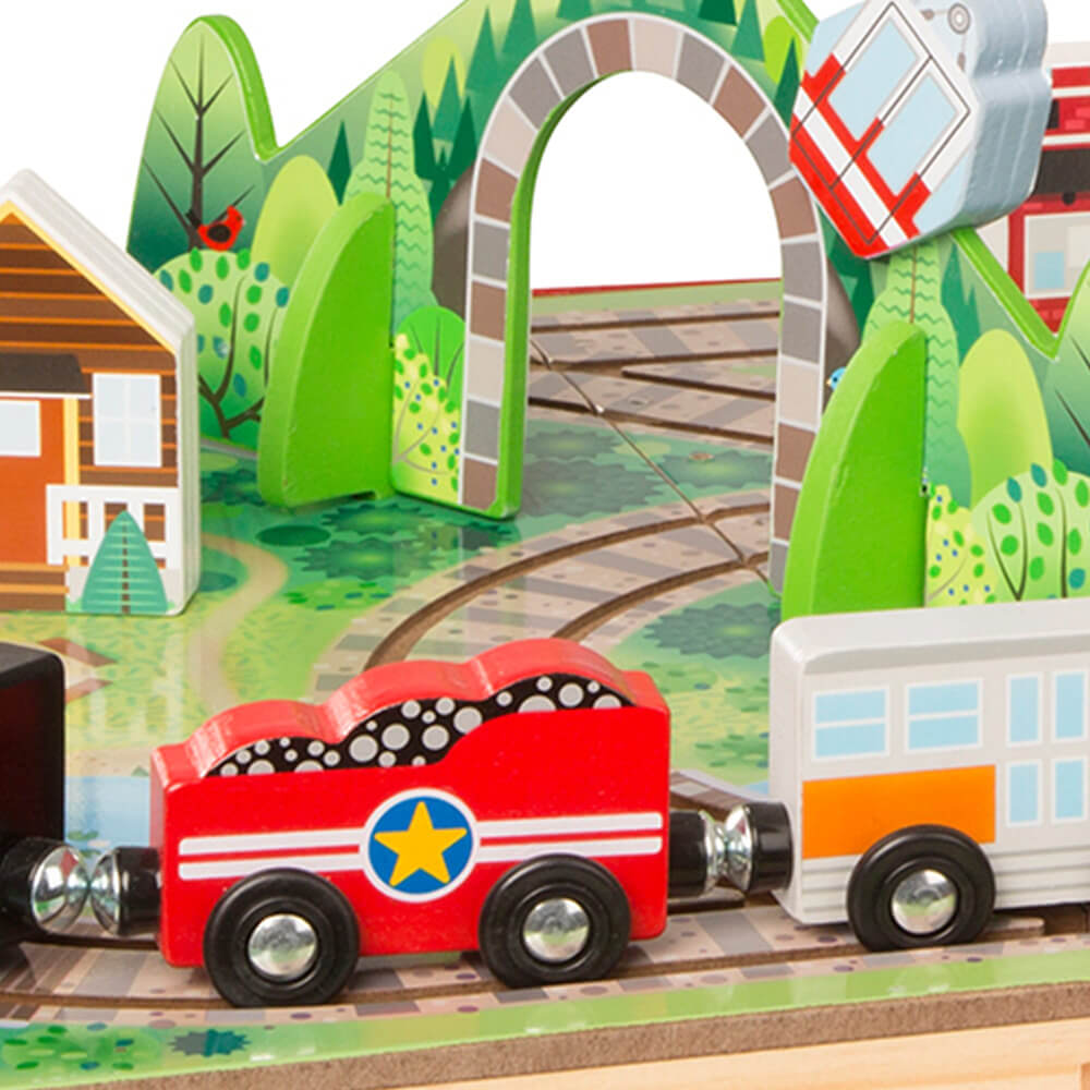 Close up of one of the magnetic train cars that comes with Melissa and Doug Take-Along Railroad Play Set