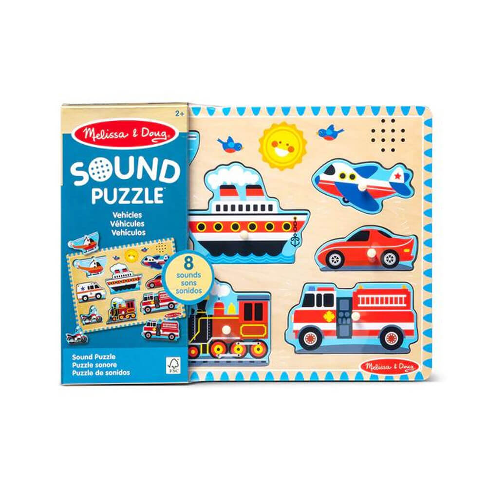 Front image of Melissa and Doug Vehicles 8 Piece Sound Puzzle