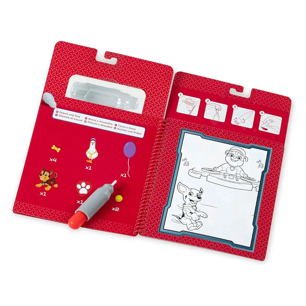 Melissa & Doug PAW Patrol Water Wow! reusable coloring activity set with red spiral notebook, refillable water pen, and search-and-find pages that reveal colorful scenes when wet.