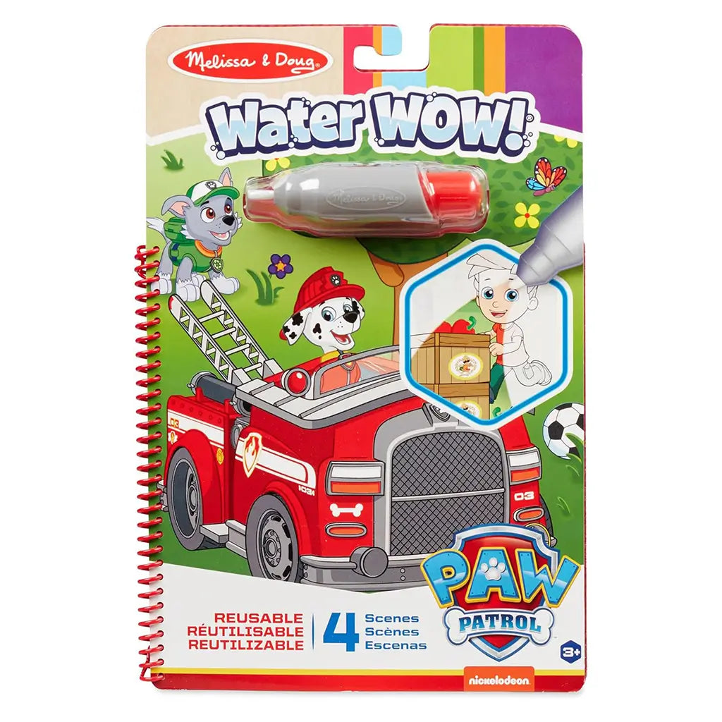 Melissa & Doug PAW Patrol Water Wow! reusable coloring activity set with red spiral notebook, refillable water pen, and search-and-find pages that reveal colorful scenes when wet.