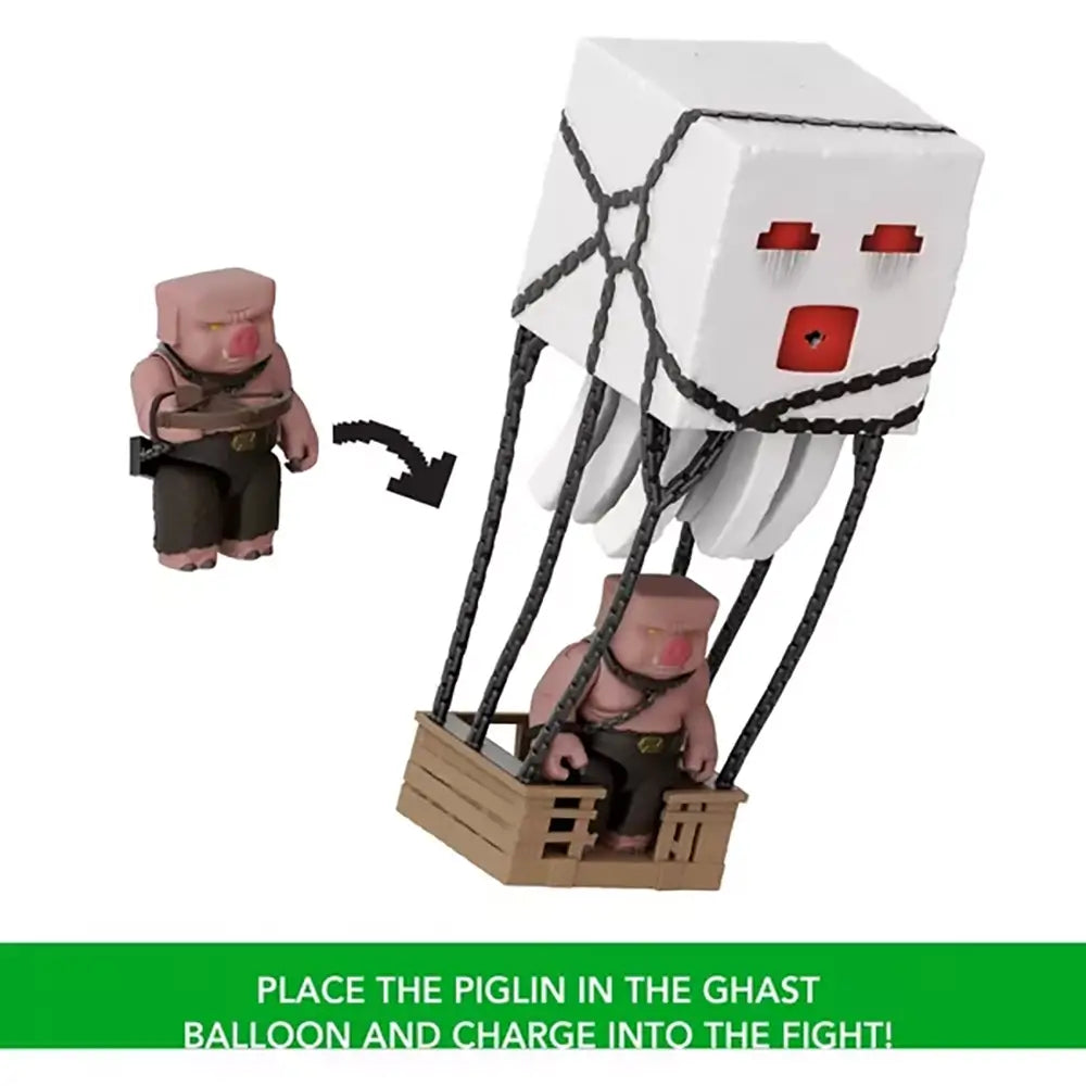 Minecraft Blast Attack Ghast Action Figure Set place the piglin in the balloon