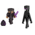 Minecraft End Conqueror Kai running with purple sword beside Enderman and dragon egg, showcasing blocky style and vivid colors in an action scene setup.