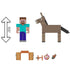 Size chart of Minecraft Steve and Donkey set showing Steve, donkey, saddle, chest, golden apple, carrot, and bridle, labeled as 3.25 inches tall.