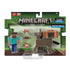 Packaged Minecraft Steve and Donkey 2-pack with figure, donkey, saddle, chest, golden apple, carrot, and bridle, displayed in green pixel-themed retail box by Mattel.