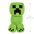Minecraft Creeper plush toy in bright green fabric with soft texture, block-shaped head and body, black pixel face, shown with on-image size graphic indicating approximately 8 inches or 20.32 centimeters tall.