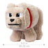 Minecraft Dennis plush wolf from the movie, cube-shaped with beige fur, embroidered pixel eyes, red collar, and size reference showing 8 inches (20.32 cm) in length for scale.