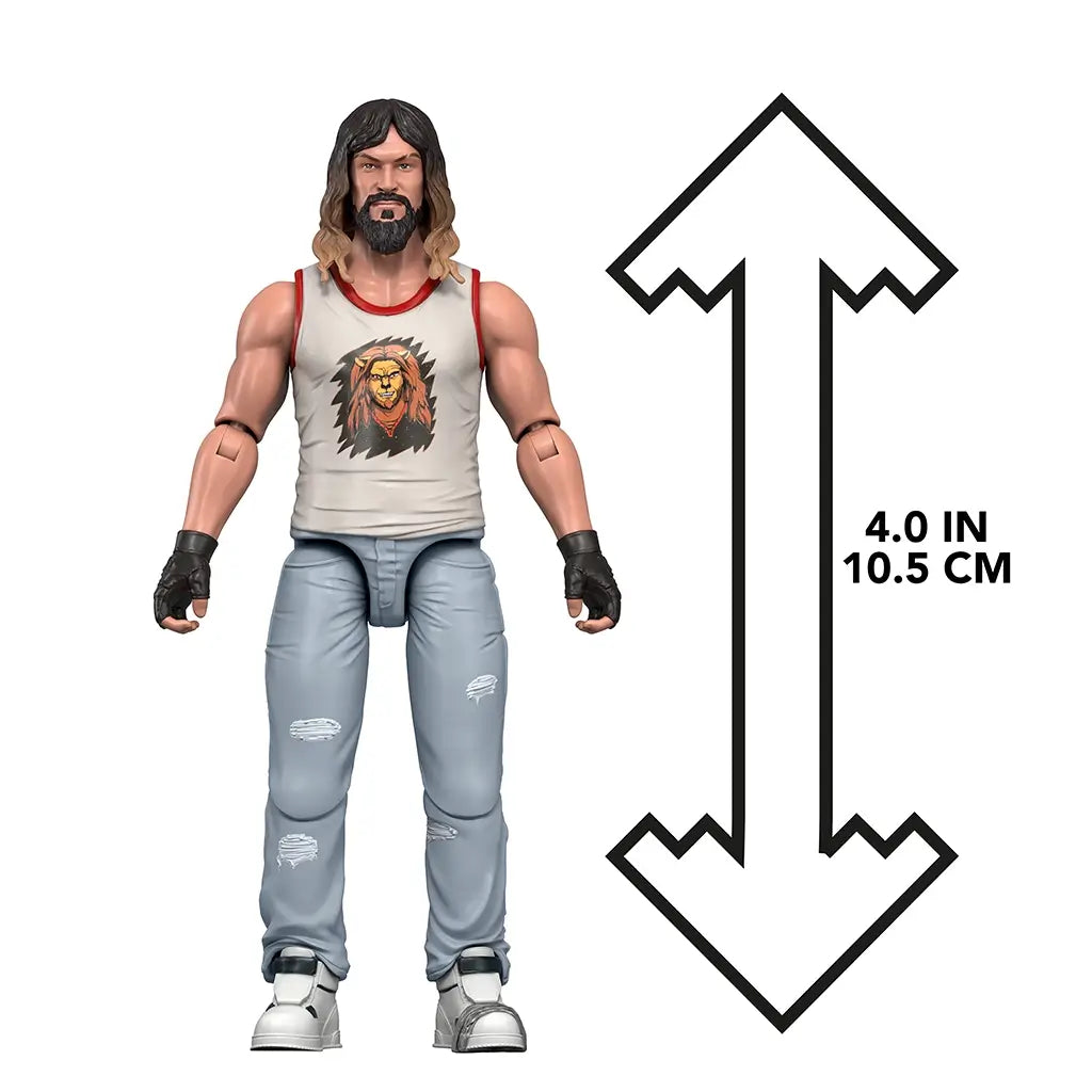 Minecraft Movie Garrett action figure shown beside bold black measurement graphic indicating 4.0 inch height, emphasizing compact scale, block-inspired proportions, and collectible size consistent with Minecraft movie action figures.