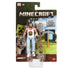 Minecraft Movie Garrett action figure packaging features green and brown pixelated background, clear plastic blister, Minecraft Movie logo, Mattel branding, and visible pickaxe and chain accessories, designed for retail display.