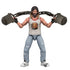 Minecraft Movie Garrett action figure posed holding chain weapon overhead, showing flexible articulation, balanced stance, sleeveless outfit details, and expressive facial sculpt, demonstrating dynamic action play possibilities.
