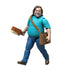Minecraft Steve action figure with teal shirt, blue jeans, and brown boots, carrying a satchel and ice cream accessory, designed with 12 articulation points for play.