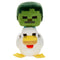 Minecraft plush Zombie Chicken Jockey featuring green pixel-style zombie head, soft fabric texture, blocky square shape, and white chicken body with yellow feet, designed as an eight-inch collectible plush toy.