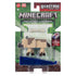 Minecraft Chestnut Wolf Redstone Charged retail packaging with green pixelated background, clear blister showing the tan wolf figure, bone accessory, and blue display base.