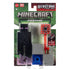 Minecraft Redstone Charged Enderman retail packaging with clear blister, displaying the Enderman figure, TNT hammer accessory, purple effect base, redstone charger blocks, Minecraft branding, and Mojang Studios logos on a green card front.