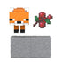 Minecraft Redstone Charged Fox accessories set in red, green, gray, and orange plastic, featuring a pixelated sweet berry bush piece and textured redstone charging block components arranged neatly on a white background.