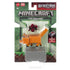 Minecraft Redstone Charged Fox retail packaging with clear blister, displaying the orange fox figure, sweet berry accessory, gray redstone charger block, Minecraft branding, and Mojang Studios logos on a green card front.