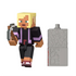 Minecraft Redstone Charged Minecraft’s Kai action figure in blonde, black, and purple matte plastic, showing the blocky Kai character holding a pixelated gray pickaxe beside a gray redstone charger block on a clean white background.