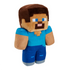 Minecraft Steve plush doll in blue and brown tones, velvety polyester texture, block-style body with squared arms and legs, shown at a left angled view for character display on a white backdrop.