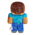 Minecraft Steve plush figure with blue shirt and pants, smooth polyester texture, block-shaped back and limbs, rear view emphasizing character outfit and form against a clean white background.