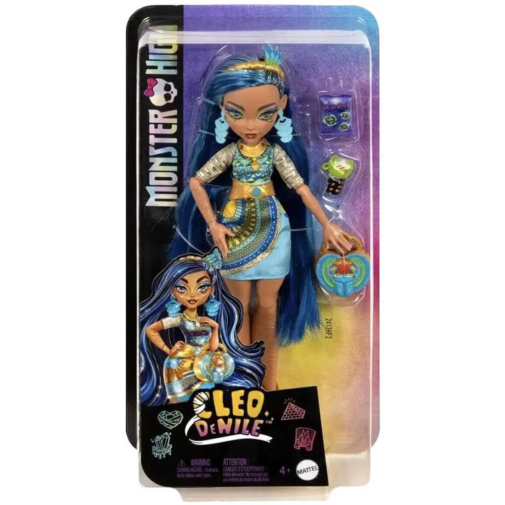 Monster High Cleo De Nile Doll in clear plastic package highlighting doll and accessories