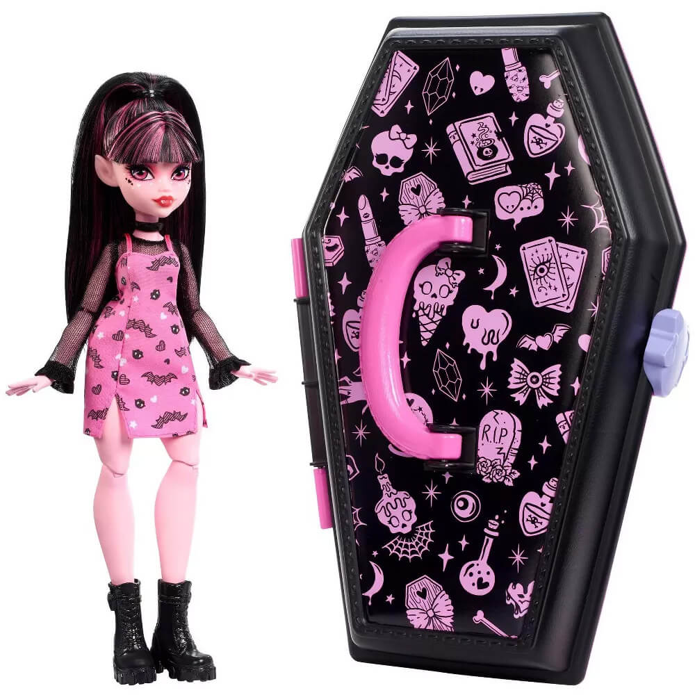 Doll and coffin from the Monster High Draculaura Gore-ganizer Playset