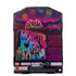 Back of Monster High Frankie Stein festival doll box showing neon stage artwork, fireworks, and additional Monster Fest characters against a dark mountain background.