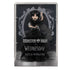 Monster High Rave N’ Wednesday fashion doll in clear display box with gothic frame graphics, wearing tiered black ruffled gown, braided hair, and silver skull belt detail.