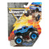 Front packaging of Monster Jam Blue Thunder toy truck with collectible box design, fiery background graphics, Monster Jam branding, and truck display featuring lightning details.