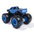 Monster Jam Blue Thunder toy truck rear angled view showing electric blue body with lightning graphics, oversized black tires, and bold blue rims built for off-road excitement.