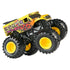 Angled view of the Classroom Crusher toy monster truck featuring yellow school-bus styling, red-orange flame graphics, oversized black tires, and vivid yellow rims in a dynamic studio shot.