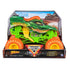 Packaged Monster Jam Dragon diecast truck in 1:24 scale displays fierce dragon body design, neon green frame, orange wheels, and stadium backdrop box with working suspension label.