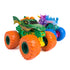 green monster truck toy Monster Jam Dragon, glossy plastic body with scaled reptile texture and orange horns, oversized rugged wheels in bright orange, angled display on a clean white background