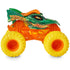 Monster Jam Dragon truck in green and orange textured plastic with sculpted dragon head body and large yellow wheels designed for stunt play shown in a clean studio side view.