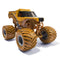 Monster Jam Earth Shaker 1:24 scale diecast truck features bright yellow cracked stone graphics, oversized treaded brown wheels, and realistic suspension detail for display or play.