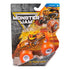 Monster Jam El Toro Loco toy truck in bright orange die-cast metal with bull horn details and oversized rubber tires, displayed in retail packaging with bold branding and action-themed background.