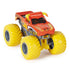 El Toro Loco monster truck toy in red with yellow horns, flame details, and bold yellow wheels, angled view highlighting its aggressive bull-themed styling.