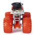 Monster Jam Pirate’s Curse truck in black with pirate hat, skull face grille, and large orange tires, viewed from the front to highlight its fierce themed design.