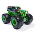 Monster Jam Grave Digger Legacy 1:64 scale toy monster truck front angled view featuring green frame, headlights, skeletal graphics, and giant black tires with green rims.