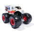 Monster Jam Jambulance Everyday Hero 1:64 scale toy monster truck front angled view with detailed cab, ambulance graphics, black tread tires, and bright red rim accents.