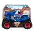 Monster Jam Lucas Stabilizer 1:24 scale diecast truck packaging displays the blue-and-white vehicle with red accents in a stadium-themed box highlighting official branding and massive black BKT tires.