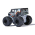 Rear angled view of Monster Jam Marvel Thor mini monster truck featuring gray armor-like design, red hammer accent, and large rugged black tires.