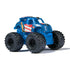 Marvel Captain America mini Monster Jam truck in 1:87 scale, blue body with red-white graphics, shield roof, and black wheels, angled view highlighting superhero theme.