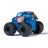 Marvel Captain America mini Monster Jam truck in 1:87 scale, blue with shield roof, red-white side stripes, and black wheels, shown in rear angled collectible toy view.