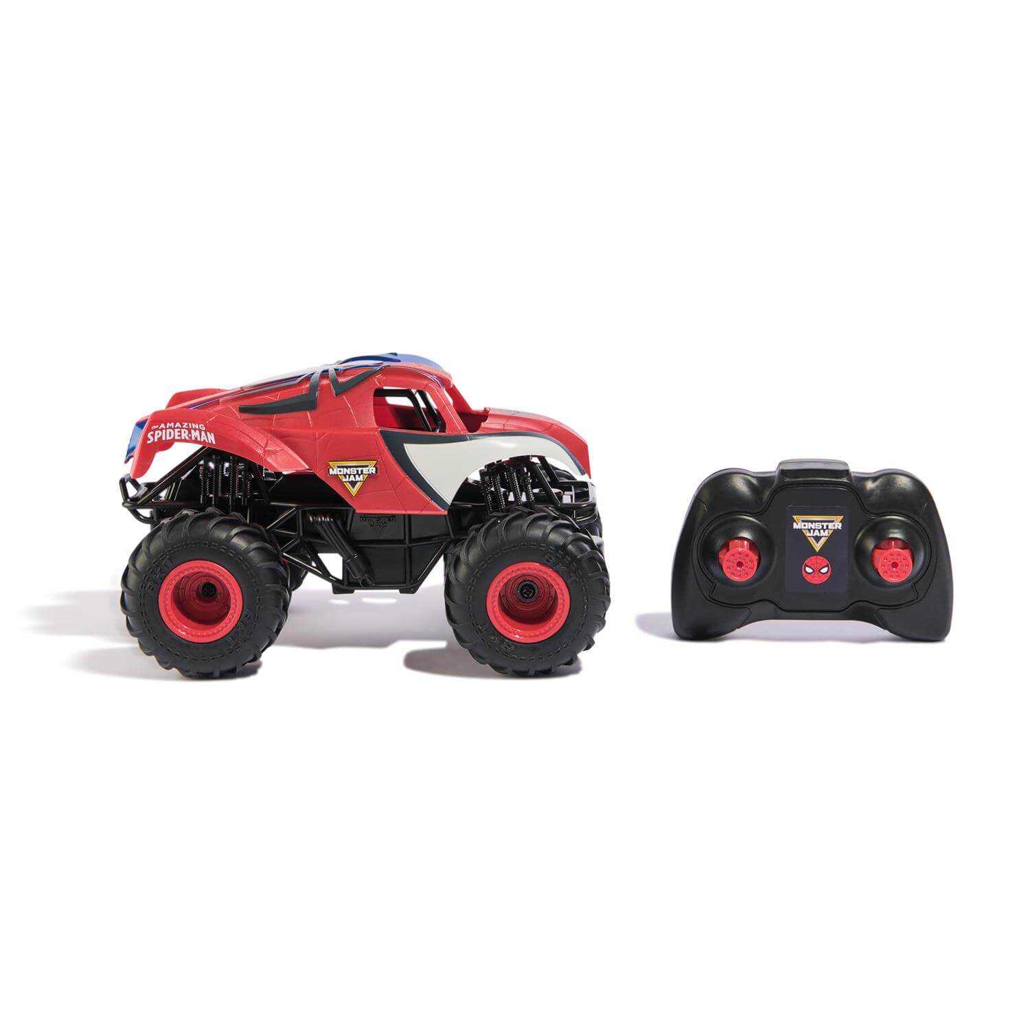 Monster Jam Marvel Spider-Man 1:24 Scale RC Monster Truck side view with controller