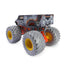 Marvel Monster Jam War Machine 1:64 scale toy truck rear view, featuring rugged gray design, orange chassis, and massive gray tires with yellow centers.