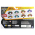 Monster Jam toy packaging back in multicolor printed cardboard with illustrated truck lineup, product details, and branding text designed for retail display against a neutral studio background.