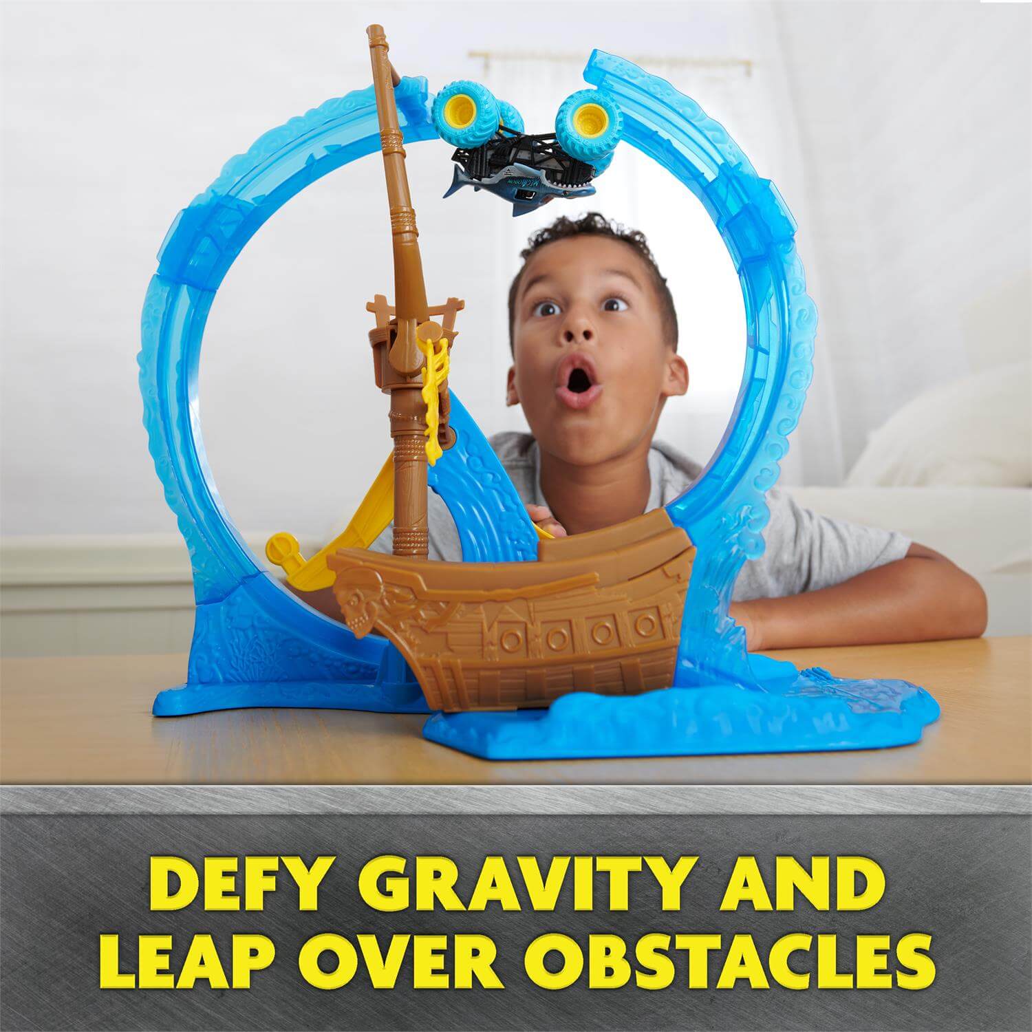 Monster Jam Megalodon Loop of Doom Stunt Playset defy gravity