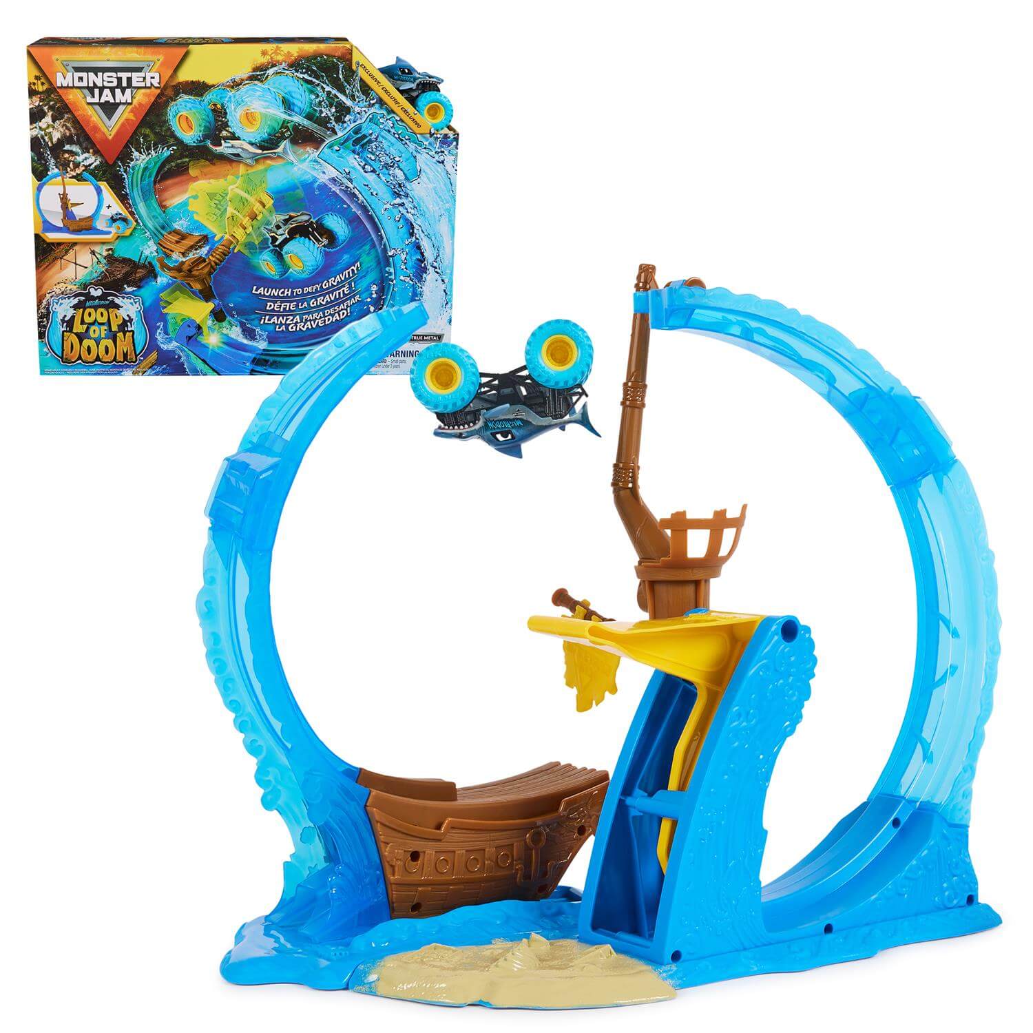 Monster Jam Megalodon Loop of Doom Stunt Playset with packaging