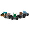 Monster Jam Mini 1:87 scale collectible monster trucks lineup in assorted colors and character designs, featuring compact plastic bodies, oversized black tires, and themed graphics, arranged in a row on a white background.