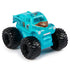 Monster Jam Bakugan Dragonoid mini truck in teal plastic body with dragon-themed decals and sculpted details, compact truck form on large black rubber tires, shown on a clean white studio background.