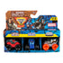 Monster Jam Mini Jams Marvel toy set in blue cardboard retail box featuring colorful comic graphics, rectangular display packaging with three mini monster trucks for play on a plain white studio background.